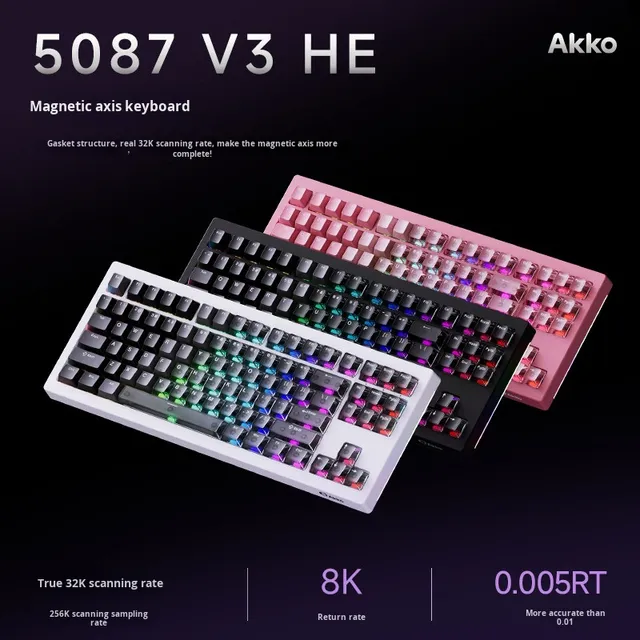 Akko 5087 V3 HE Magnetic Gaming Mechanical Keyboard 87 Keys 8000Hz Polling Rate RT 0.005mm Gasket Mount RGB Hot-Swap USB-C for