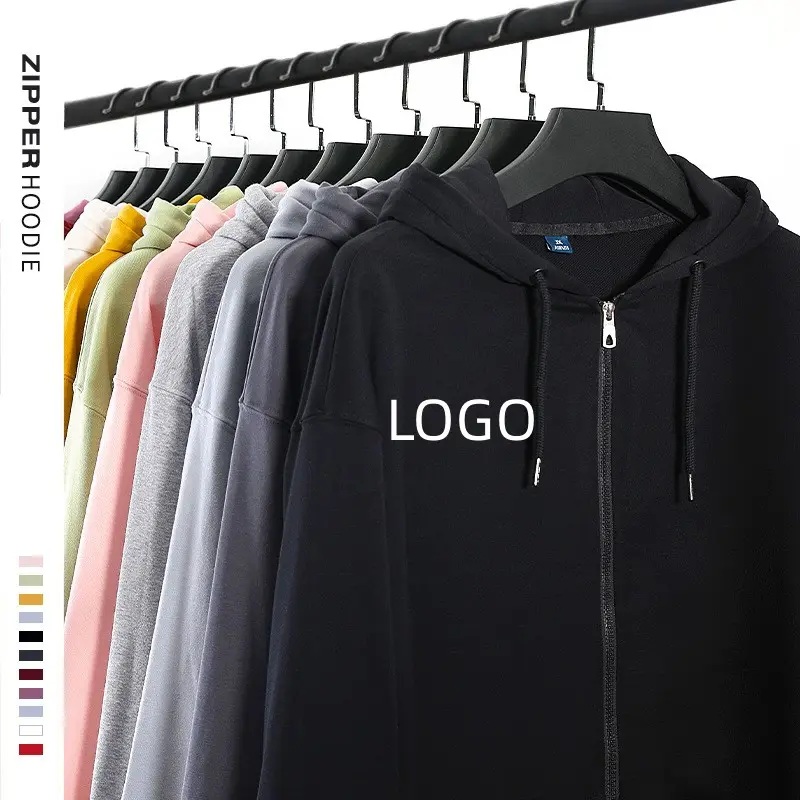 Grosir ODM/OEM logo bordir kustom kualitas tinggi hoodie berukuran besar pria hoodie Prancis terry polos ritsleting atas hoodie untuk pria wanita