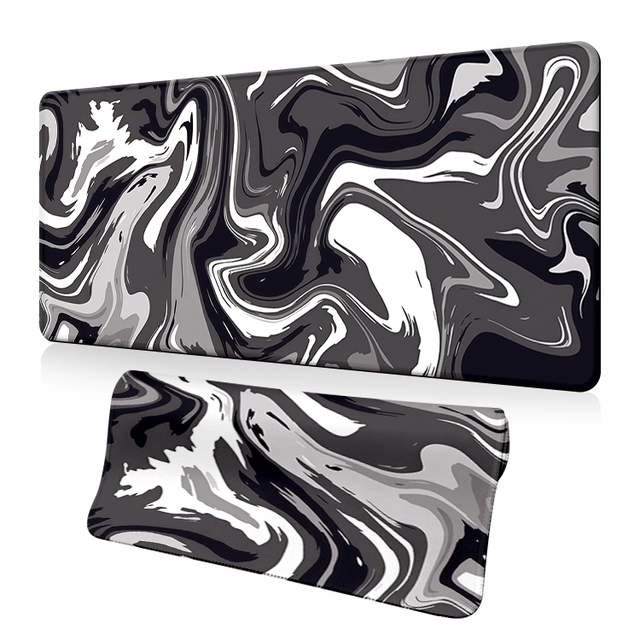 Desk Mat Abstract Black White Ink Liquid Waves Extended Gaming Mouse Pad Large 31.5"x11.8" Big Mouse Pad with Non-Slip Base