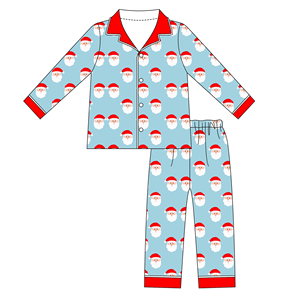 Vente en gros de pyjamas de Noël imprimés personnalisés roses et bleus pour petites filles et garçons vêtements de nuit pour enfants à volants - Product Image 4
