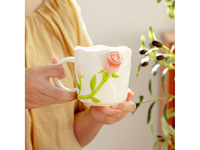 Mug Kopi Keramik dengan Gagang Bunga Mawar 3D, Desain Floral Timbul, Cangkir untuk Peralatan Makan Rumah, Penggunaan Sehari-hari, Hadiah