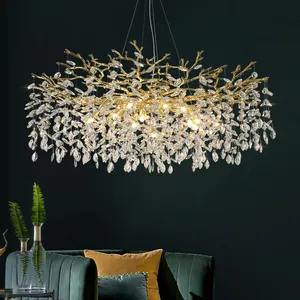 Removable bracket pendant lamp Hotel Villa Decorative Crystal hanging light Gold Modern Luxury Led ceiling light chandelier