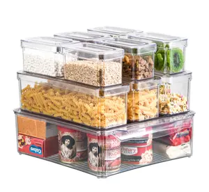 10包冰箱组织者带盖储物箱透明宠物塑料食品容器空间节省餐具室组织