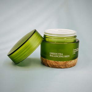 زجاجة مستحضرات تجميل خضراء غير شفافة بقاع خشبي زجاجة بلاستيكية - Product Image 3