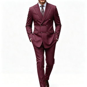Trajes de Hombre Slim Fit de Doble Botonadura <span class=keywords><strong>con</strong></span> Rayas Finas para Reuniones de Negocios, Ropa de Oficina, Vestimenta Formal, Listo para Enviar - Product Image 3