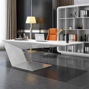 Gran oferta de pintura para hornear brillante de gama alta, muebles de oficina en forma de L, estilo nórdico, Color blanco, escritorio de oficina de madera moderno ejecutivo moderno - Product Image 3
