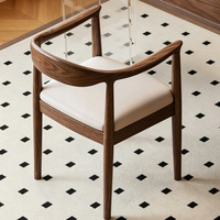 Chaise de bureau en bois massif avec accoudoirs courbes, chaise d'étude en bois avec coussin moelleux pour chambre à coucher, bureau, salle à manger