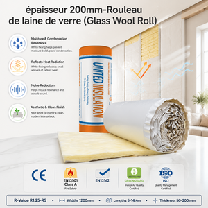 Barrière <span class=keywords><strong>anti</strong></span>-<span class=keywords><strong>humidité</strong></span> CE pour l'Afrique du Nord R5 200mm – <span class=keywords><strong>Laine</strong></span> <span class=keywords><strong>de</strong></span> <span class=keywords><strong>verre</strong></span> isolante vinyle blanche en promotion pour murs d'entrepôts et d'usines - Product Image 1