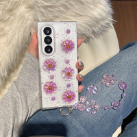 Coque de téléphone élégante effet gelée, fleurs et perles, transparente et scintillante pour Samsung Galaxy Z Fold 7-4, avec dragonne perlée pour Z Flip 7-3