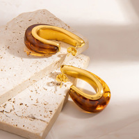 Pendientes en Forma de U de Resina Impermeable Color Ámbar, Chapados en Oro de 18K, Acero Inoxidable Antideslustre, Joyería de Moda para Mujer