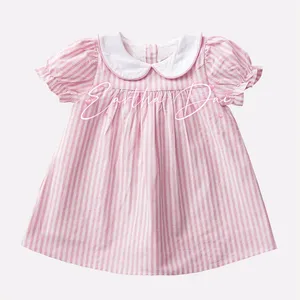 boutique peter pan collar summer dress for kids striped woven cotton monogram baby girl dresses