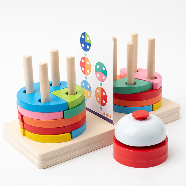 2024 Wooden Geometric Shape Set Column Building Blocks Battle Puzzle Montessori Early Educational Toys for Kids Boys Girls CE
