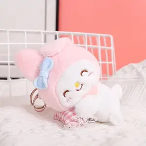 Nuevo Anime japonés lindo llavero de peluche encantador lindo dibujo animado 3D muñeca Kitty Kuromi oreja perro juguete suave marioneta Melody mochila percha