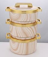 Juego de Recipientes de Lujo para Almacenamiento de Alimentos 1.5L 2L 2.5L con Tapa de Acero Inoxidable con Cierre Interior, Doble Asa y Platos de Mármol para Servir Hot Pot