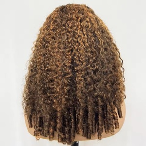 13x6 Burmese Curly Highlight Wig Human <strong>Hair</strong> Lace Frontal Wigs Spiral #P4/27 Brown Roots Transparent Lace Front Wigs for Women - Product Image 5