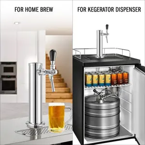 Aço inoxidável ajustável Single Tap Beer Tower 3 Inch Draft Beer Tap Column Tower com 12 "x 7" Drip Tray para Home Brewing