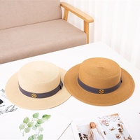 Chapeau de paille tissé à imprimé lettres pour femme, collection Printemps-Été 2026, chapeau de soleil à calotte plate, décontracté, pour la plage, les vacances et les voyages, protection UV