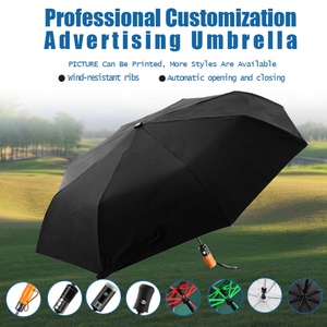 Large <b>Windproof</b> Modern Straight 3-Folding <b>Umbrella</b> Cover Bag Semi-Automatic Wood Handle Customizable Business Gifts Black - Product Image 3