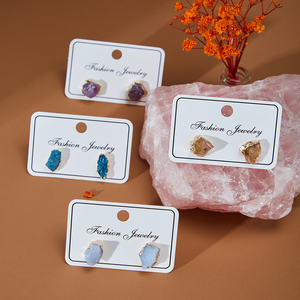 Anting Stud Batu Turmalin Hitam Alami Bentuk Tidak Beraturan Kristal Amethyst Kuarsa Dengan Cincin Emas Anting Stud Batu Penyembuh Perhiasan - Product Image 4