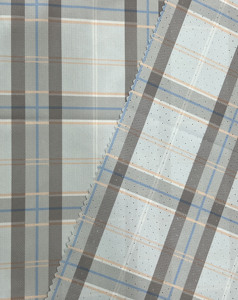 Tissu tissé à carreaux gris bleu beige à pois, bord festonné, pour chemise, robe, pyjama, vêtements - Product Image 1