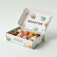 Emballage de macarons et gâteaux personnalisé avec logo imprimé, effet holographique en relief, finition mate, matériaux recyclés, respectueux de l'environnement, haute qualité