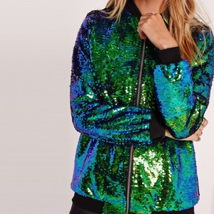 Spring Autumn <strong>Women</strong> Gradient Sequin Coat Zipper Streetwear Tunic Bomber <strong>Jacket</strong> Loose Casual Lady <strong>Sparkly</strong> Club Glitter <strong>Jacket</strong> - Product Image 2