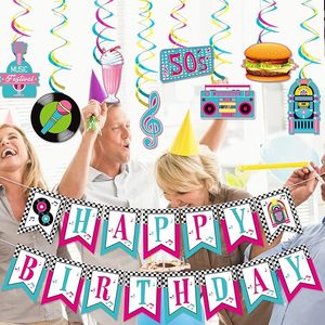 Guirnalda <span class=keywords><strong>de</strong></span> Feliz Cumpleaños Estilo Años 50, Decoraciones para Fiestas Temáticas <span class=keywords><strong>de</strong></span> <span class=keywords><strong>los</strong></span> Años 50, Decoraciones para Fiestas <span class=keywords><strong>de</strong></span> Sock Hop - Product Image 1
