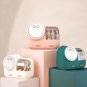 White <b>Makeup</b> Organizer with LED Mirror Fan Cosmetic Storage <b>Box</b> Dustproof Waterproof <b>Vanity</b> Container - Product Image 4
