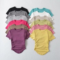 T-shirts décontractés pour femmes, coupe slim, respirants, en coton tricoté, à col rond, pour l'été