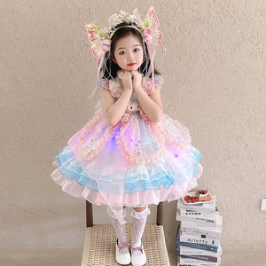 Niñas dulce verano princesa Lolita elfo vestido 25 nueva melodía tirantes cuello redondo encaje decoración sólido cumpleaños de los niños - Product Image 2
