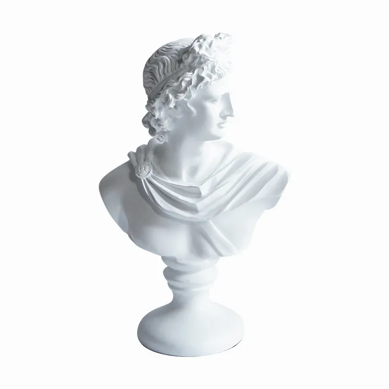 Emplastro branco de poliresina moderna, como escultura apollo cabeça de busto estátua de 11.8 polegadas