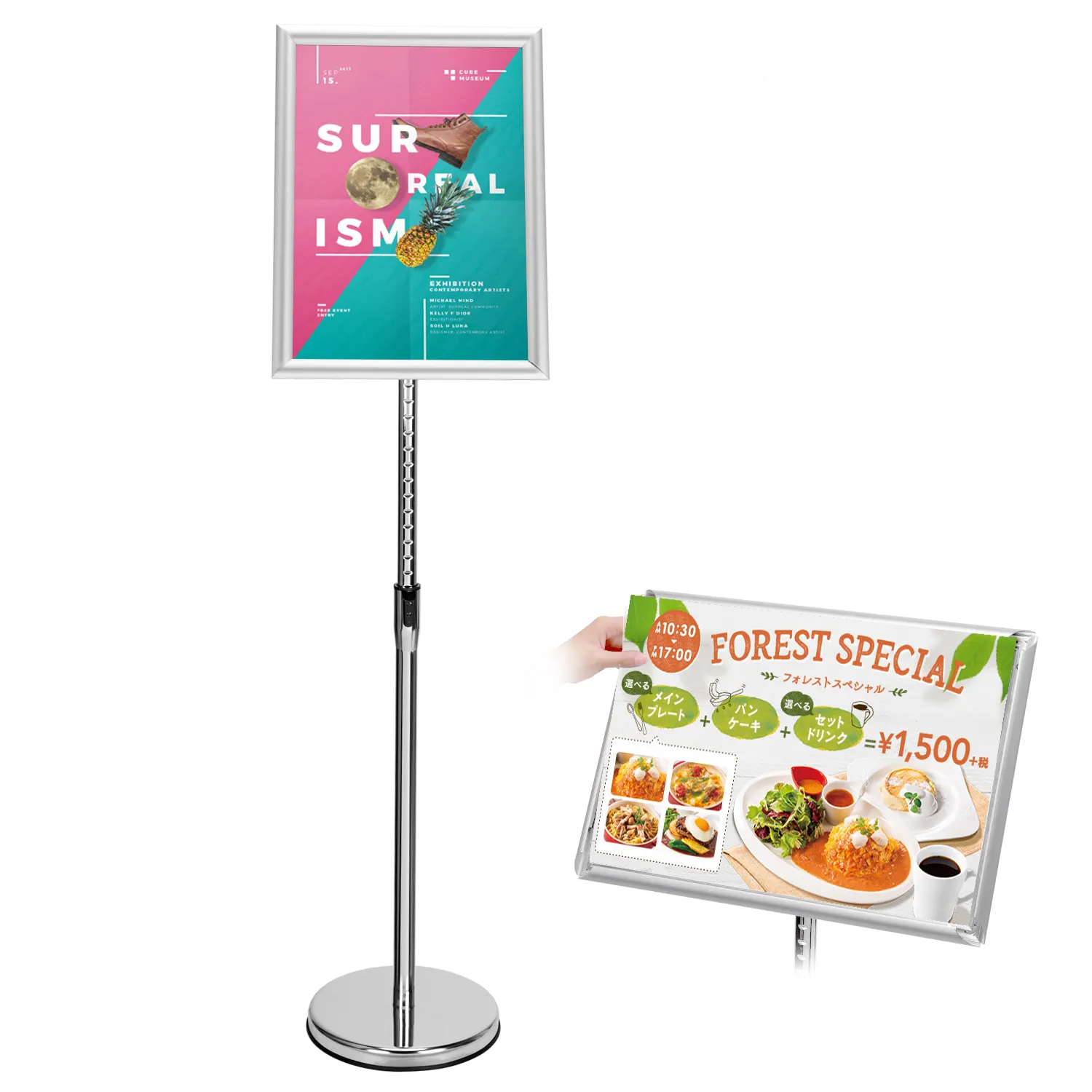 Cydisplay A4 Zilveren Aluminium Poster Stand Draagbaar Voetstuk Intrekbaar Frame Heavy Duty Poster Display Rack Snap Frame Stand