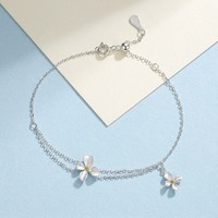 Zierliches S925 Silber Blumen-Armband 925 Sterling Silber Doppelketten Blumen-Charm-Armband