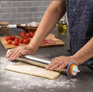 Stainless Steel French <strong>Rolling</strong> <strong>Pin</strong> with Adjustable Thickness Ring for Baking and Pastry Board Metal Dough <strong>Rolling</strong> <strong>Pin</strong> - Product Image 5