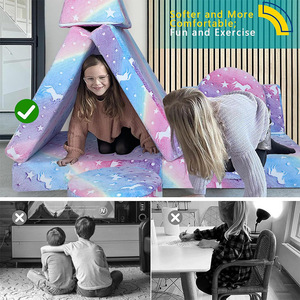 Ensemble de canapés en blocs de construction pour filles, mousse haute résilience, compressible, pliable, château de jeu avec design licorne - Product Image 2