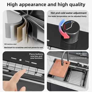 Gran oferta de fregadero de cocina inteligente grueso de 4mm con pantalla Digital y teclas de <span class=keywords><strong>Piano</strong></span>, fregadero de cocina de acero inoxidable en cascada - Product Image 3