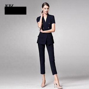 LCBZ Wholesale Customized Skirt Uniform Dark <strong>Navy</strong> Color Slim Fit Blazer for <strong>Ladies</strong> Office Short Sleeve Women's <strong>Suits</strong> - Product Image 2