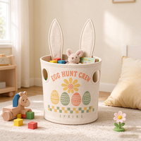 Sac de rangement vintage à thème printanier en toile avec oreilles de lapin, seau en tissu imprimé sur mesure pour ranger les jouets d'enfants