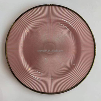 Assiettes de présentation rondes de luxe en verre, 3 pièces, 13 pouces, or rose, avec bord doré, pour décoration de mariage et de fête - Vente en gros