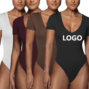Wholesale custom logo print women bodysuit black Trendy One-Piece Suits,  Rompers –