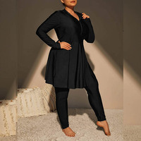 Burkini musulman traditionnel pour femmes, couleur unie, tout noir, ensemble de maillots de bain musulmans 3 pièces, comprenant une jupe à manches longues avec chapeau +le