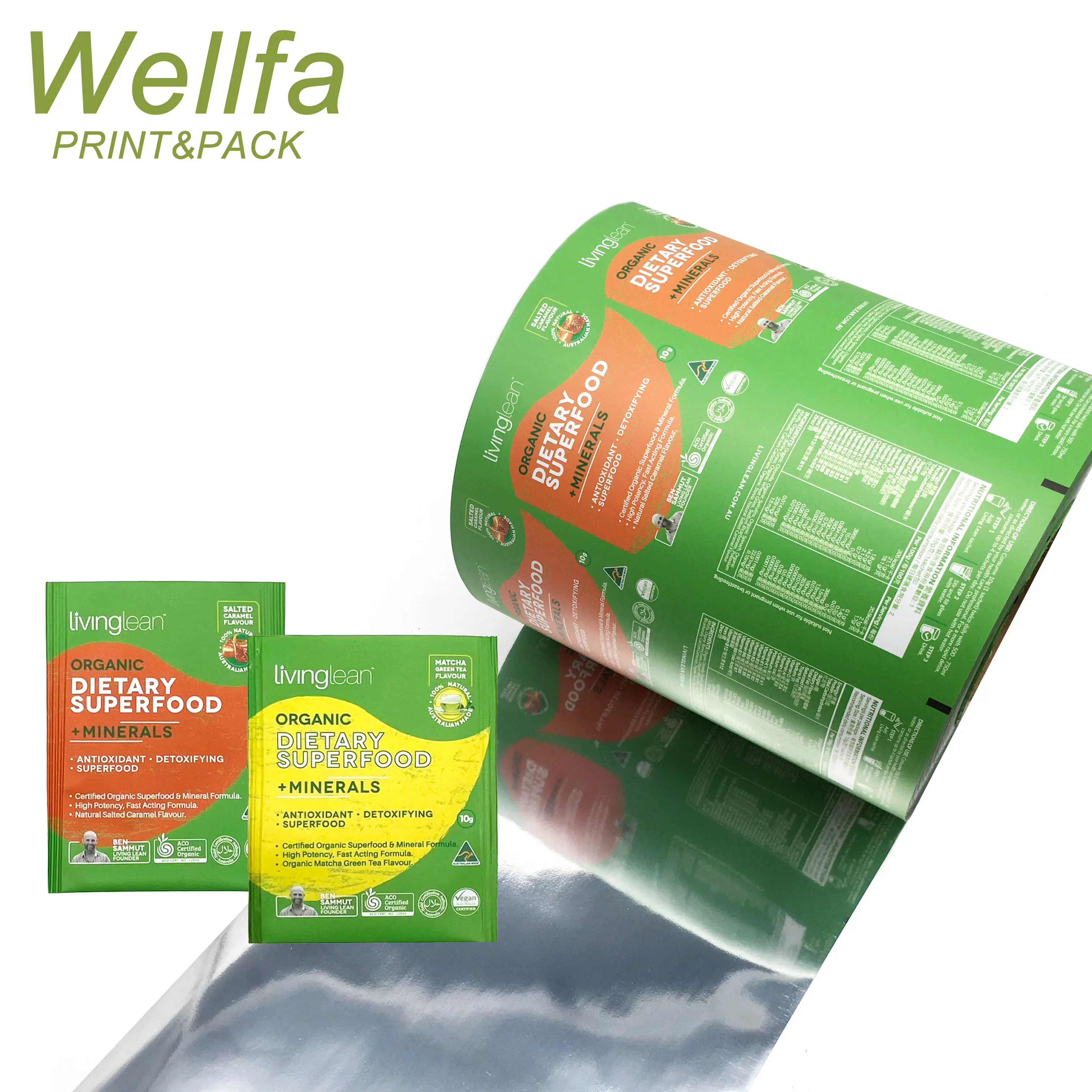 Rolo de filme para embalagem de chá PET VMPET, saquinho de plástico laminado com folha de alumínio e impressão personalizada, produto comestível