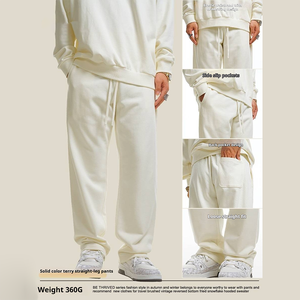 Pantalon de sport de <span class=keywords><strong>jogging</strong></span> en coton droit de couleur unie pour hommes, poids lourd, polyester/coton, pantalon de survêtement décontracté - Product Image 2