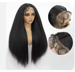 Perruques Lace Front Noires Naturelles, Partie Frontale en T Française, Afro Bouclé Volumineux, Sans Colle, <span class=keywords><strong>Fibre</strong></span> Haute Température Résistante à la Chaleur, Transparente - Product Image 3