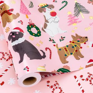 Dog Christmas Wrapping <b>Paper</b> Pink 17 Inch X 33 Feet Candy Cane <b>Pattern</b> Gift Craft Eco-Friendly Roll - Product Image 1