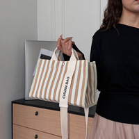 Sac fourre-tout mini en toile rayé personnalisé, imprimé lettres, décontracté, pour femme, idéal pour le quotidien, le shopping et le travail