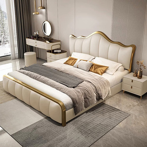 เตียงหนังหรูหราระดับไฮเอนด์ชุดเตียงคิงไซส์ทำจากไม้อิตาลีแบบใหม่ชุดเตียงคิงไซส์ที่ทำจากผ้าหุ้มเบาะนุ่มคุณภาพสูงสำหรับโรงแรม - Product Image 1