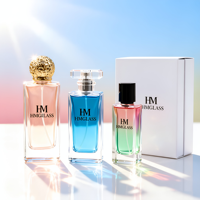 Vente en gros de flacons de parfum en verre rectangulaires plats HANMING HH-269 30ml 50ml 90ml 100ml avec impression sérigraphique et couvercle en plastique personnalisé