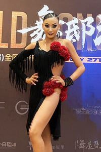 Gaun Tari Latin Vennystyle - Gaun Bunga Spandex/Katun <span class=keywords><strong>High</strong></span>-End Custom-Made dengan Rumbai untuk Ballroom - Product Image 2