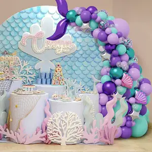 136個の幸せな子供の誕生日パーティーの装飾紫の人魚バルーンアーチセット